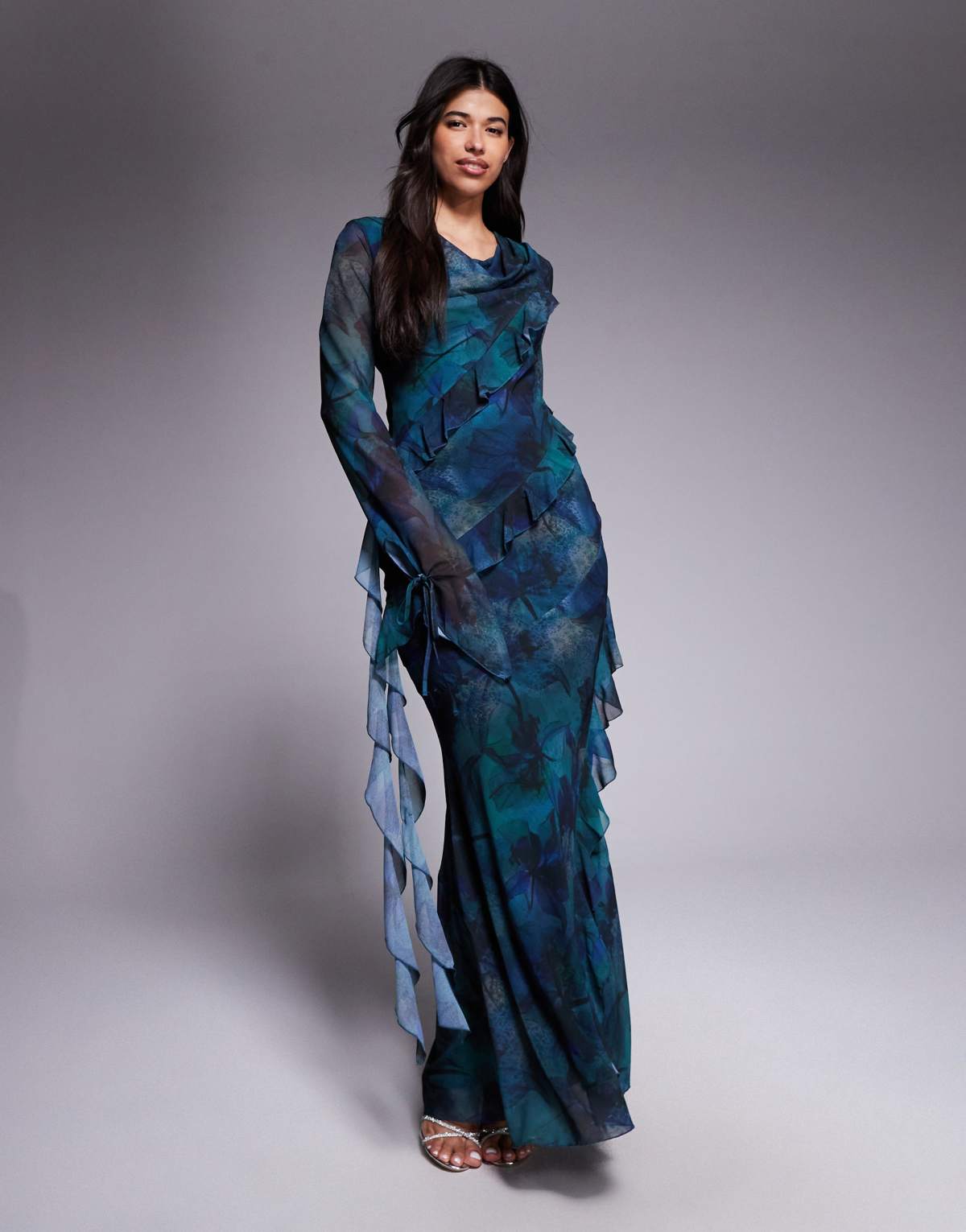 Daska chiffon ruffle maxi dress in dark floral