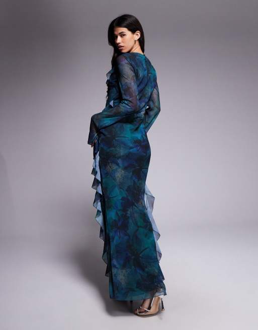 Daska chiffon ruffle maxi dress in dark floral