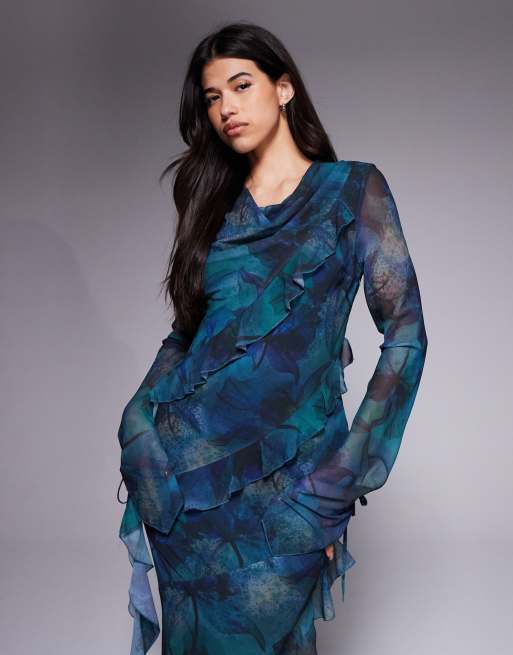 Daska chiffon ruffle maxi dress in dark floral
