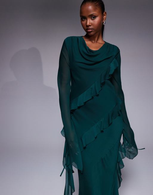 Daska chiffon ruffle maxi dress in emerald green, 2 of 4
