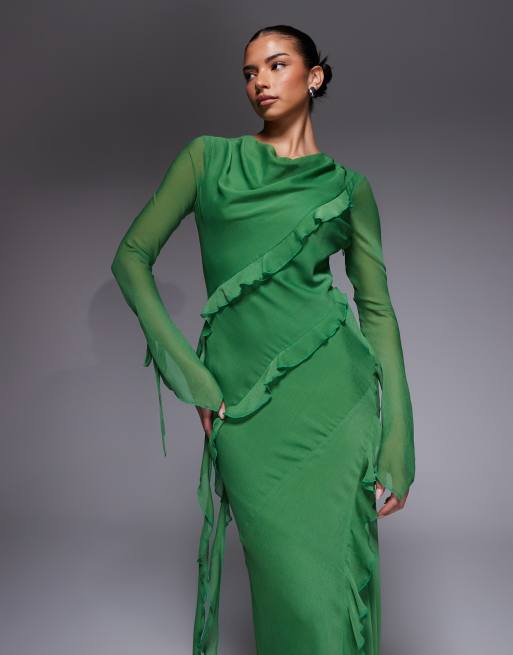 Daska chiffon ruffle maxi dress in green , 4 of 4
