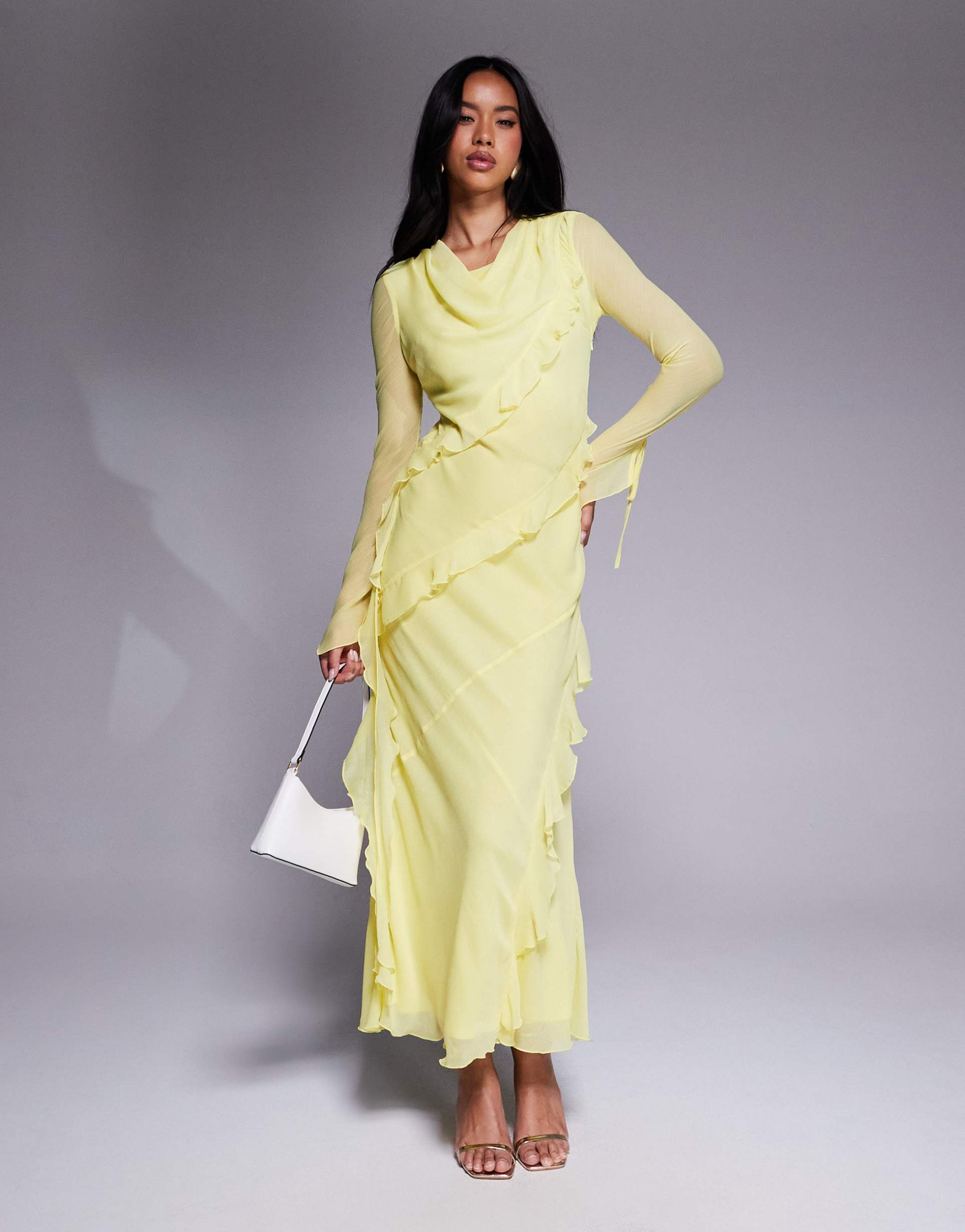 daska chiffon ruffle maxi dress in lemon