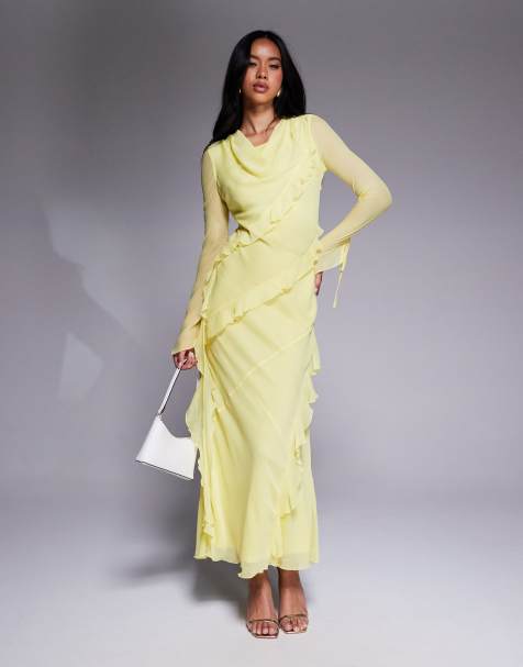 Daska chiffon ruffle maxi dress in Lemon