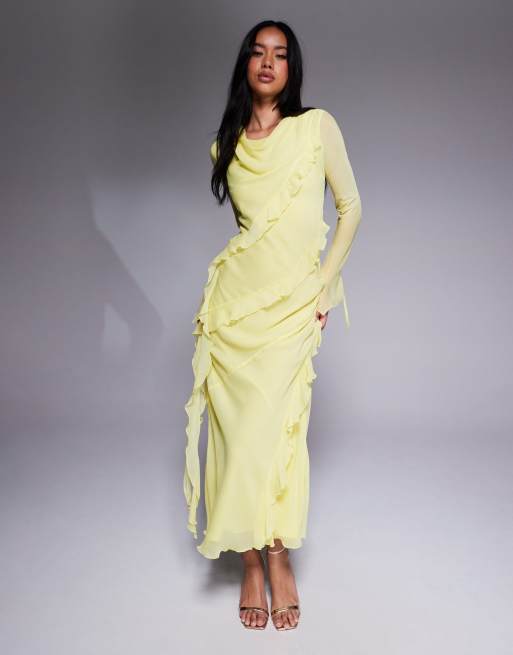 Daska chiffon ruffle maxi dress in lemon