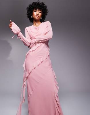 Daska chiffon ruffle maxi dress in light blush-pink