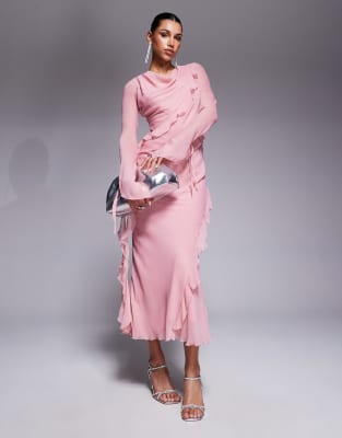 [Daska] Daska chiffon ruffle maxi dress in light blush-Pink 6 Pink
