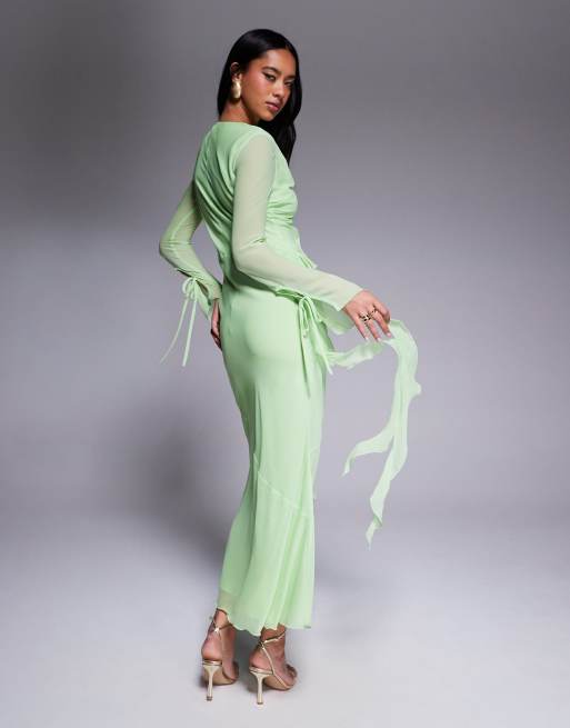 Daska chiffon ruffle maxi dress in pistachio