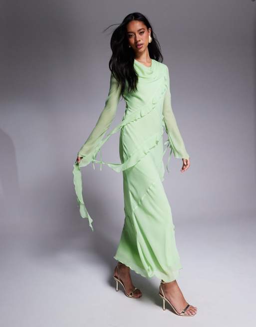 Daska chiffon ruffle maxi dress in pistachio