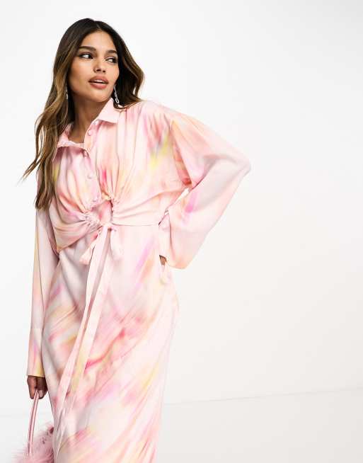 knee length dresses for ladies Alive Pleated Sailor Collar Mini Dress Dusty Pink M