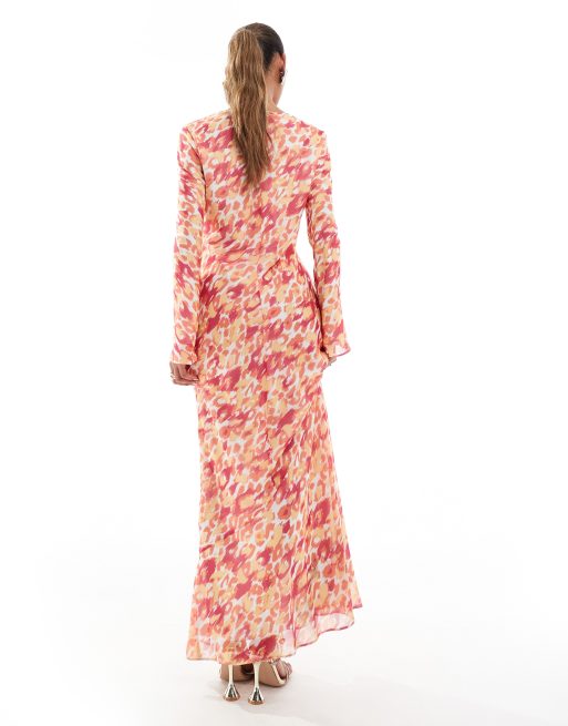 Daska cowl neck chiffon maxi dress in pink animal print, 3 of 4