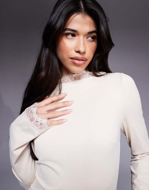 Daska - Cremehvid maxikjole med blondedetaljer , 3 af 4