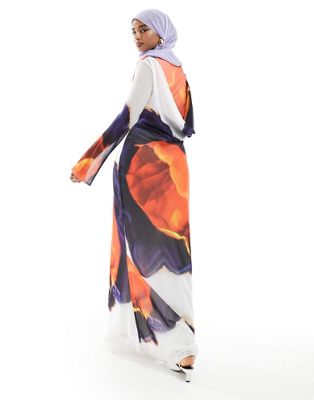 Daska drape back maxi dress in placement print
