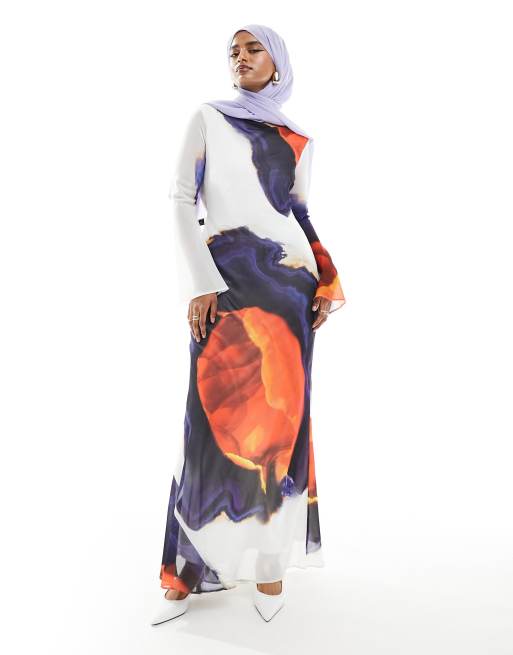 Daska drape back maxi dress in placement print , 2 of 4