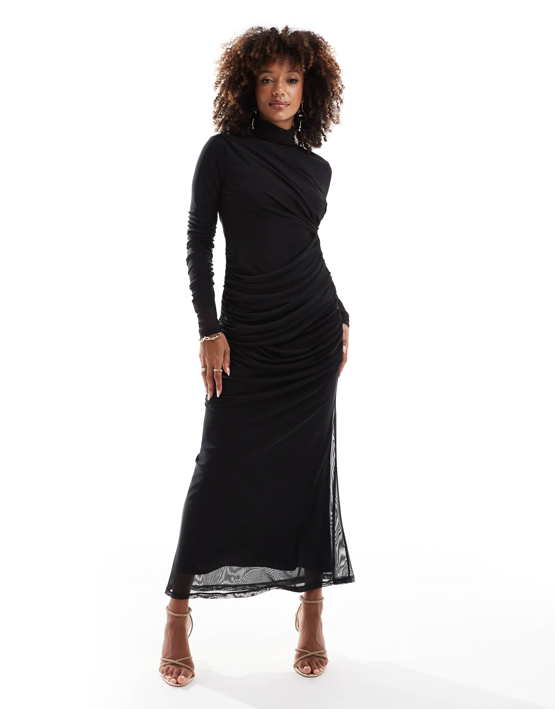 daska drape front maxi dress in black