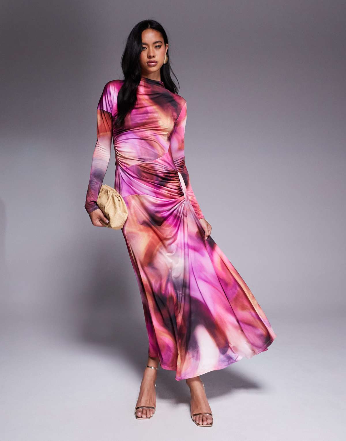 Daska draped ruched maxi in purple blur print