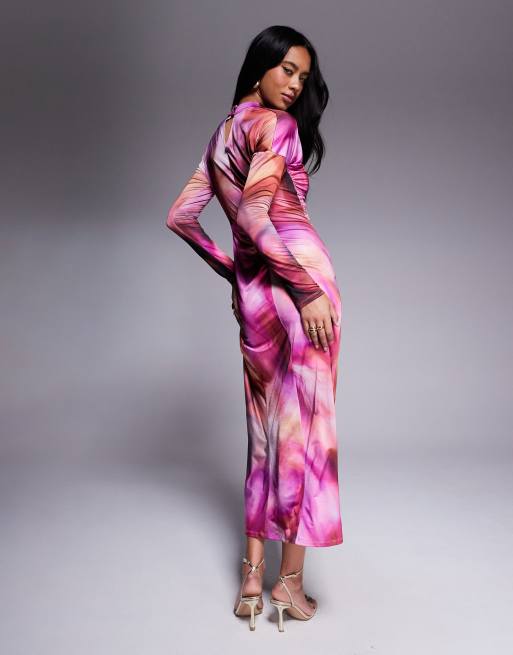 Daska draped ruched maxi in purple blur print , 2 of 4