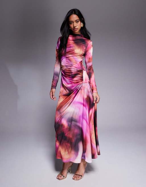 Daska draped ruched maxi in purple blur print , 4 of 4