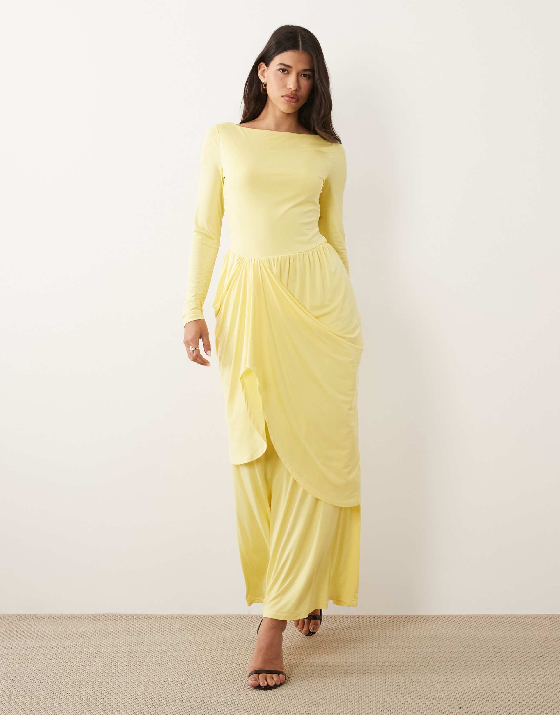 daska draped skirt maxi dress in lemon