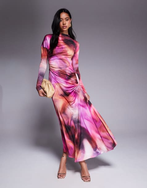 Daska – Drapiertes, gerafftes Maxikleid mit verschwommenem lila Muster - view 1