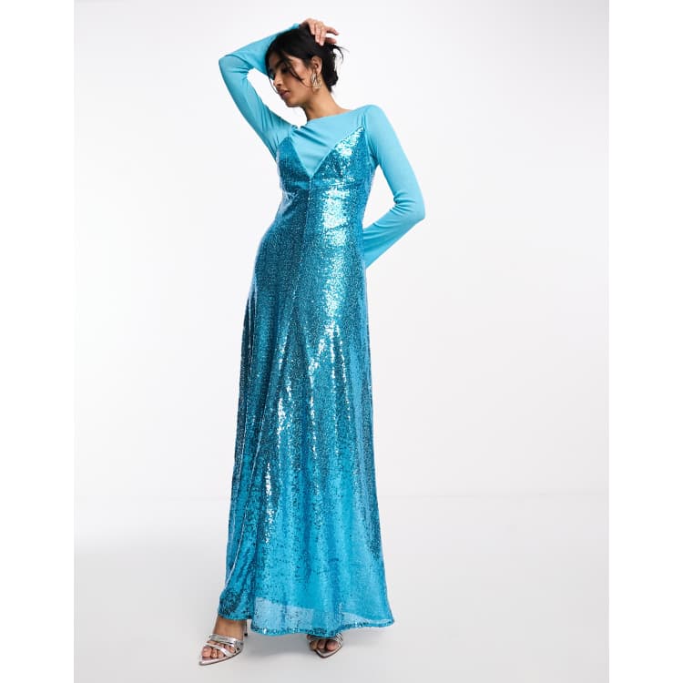 Daska embellished sequin slip dress with detachable matching top in aqua blue ASOS