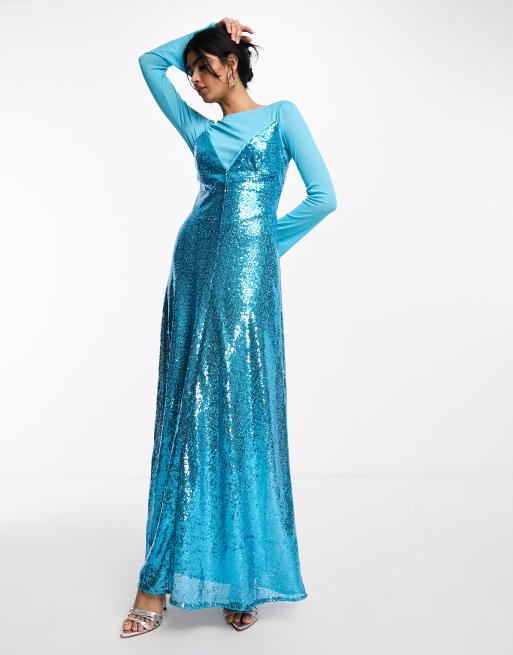 Sequin top best sale long dress