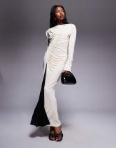 ASOS DESIGN volume sleeve maxi dress with ruched skirt in blue floral print