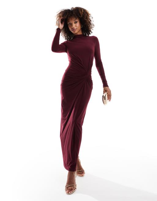 Daska exclusive high neck maxi dress in burgundy