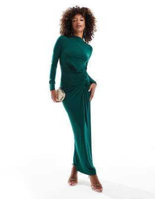 exclusive high neck maxi dress in emerald green