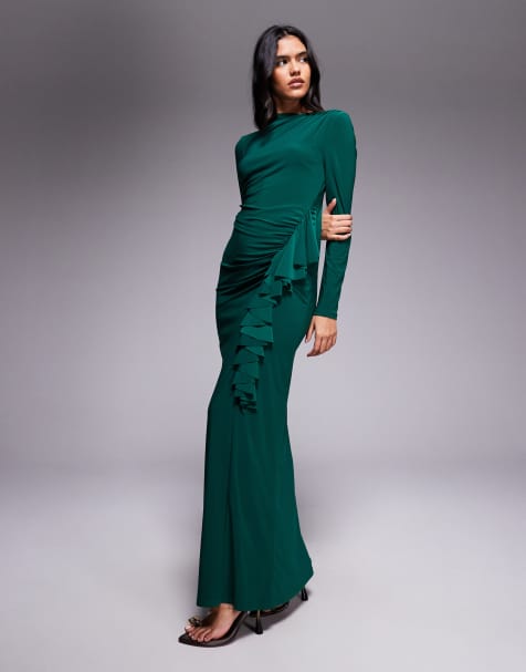 Daska exclusive high neck maxi dress in emerald green - view 1