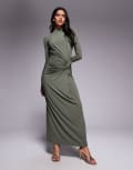 [Daska] Daska exclusive high neck maxi dress in olive-Green 6 Olive