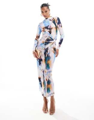 exclusive high neck maxi dress in print-Multi