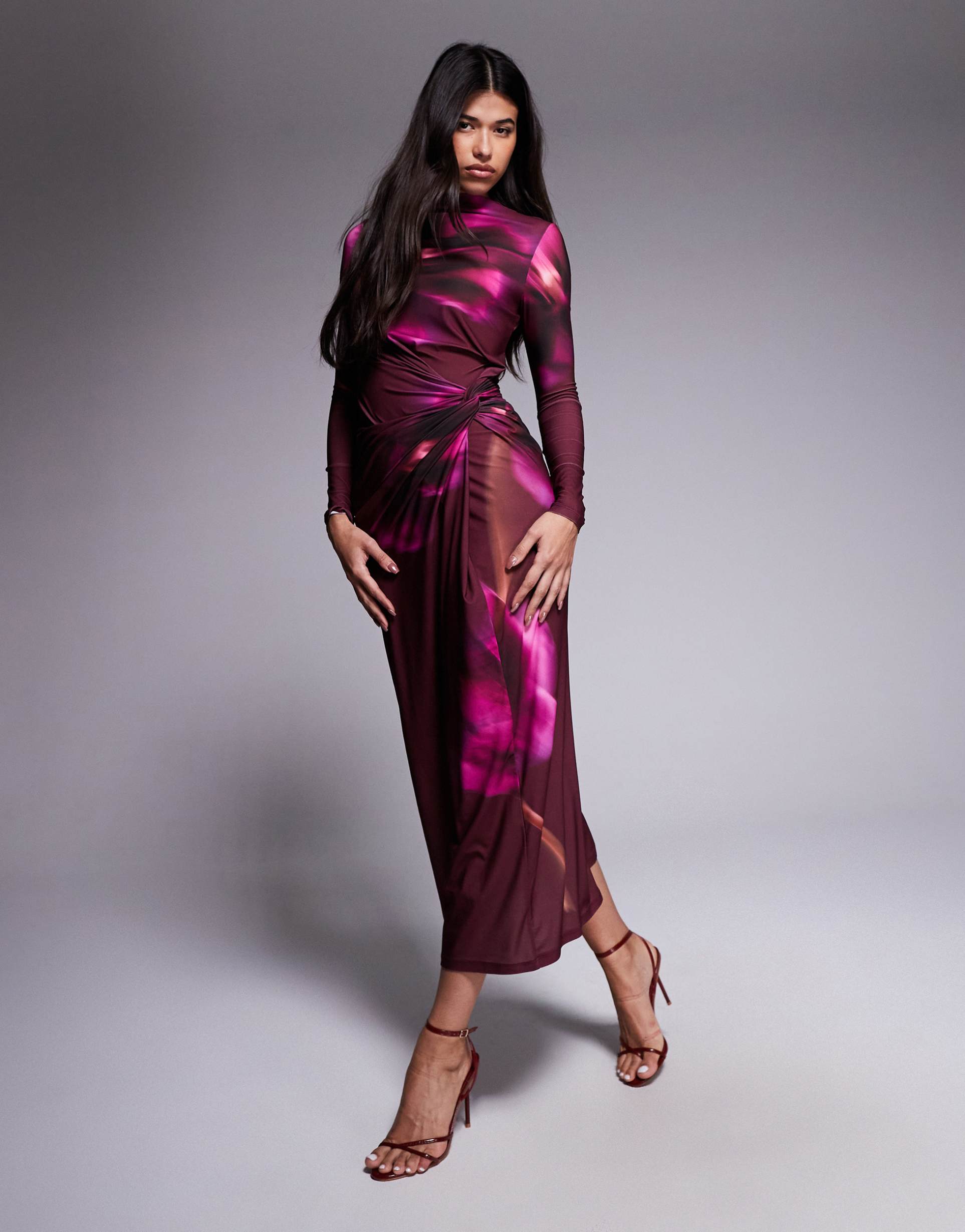 daska exclusive high neck maxi dress purple floral print