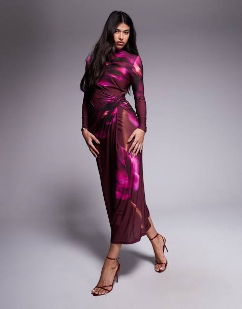 Daska - Exclusive - Hoogsluitende maxi jurk met bloemenprint in paars - view 1