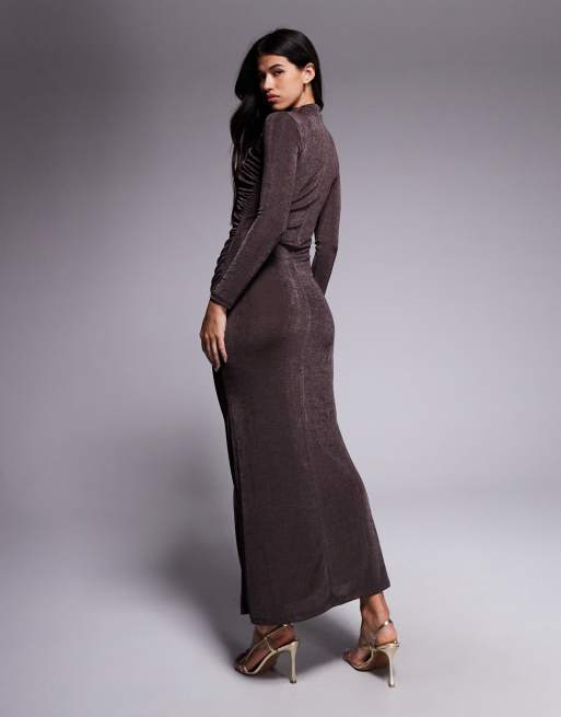 Daska exclusive jersey maxi dress with drape detail in chocolate brown