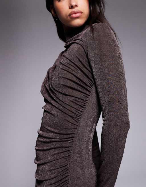 Daska exclusive jersey maxi dress with drape detail in chocolate brown