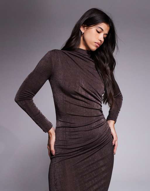 Daska exclusive jersey maxi dress with drape detail in chocolate brown