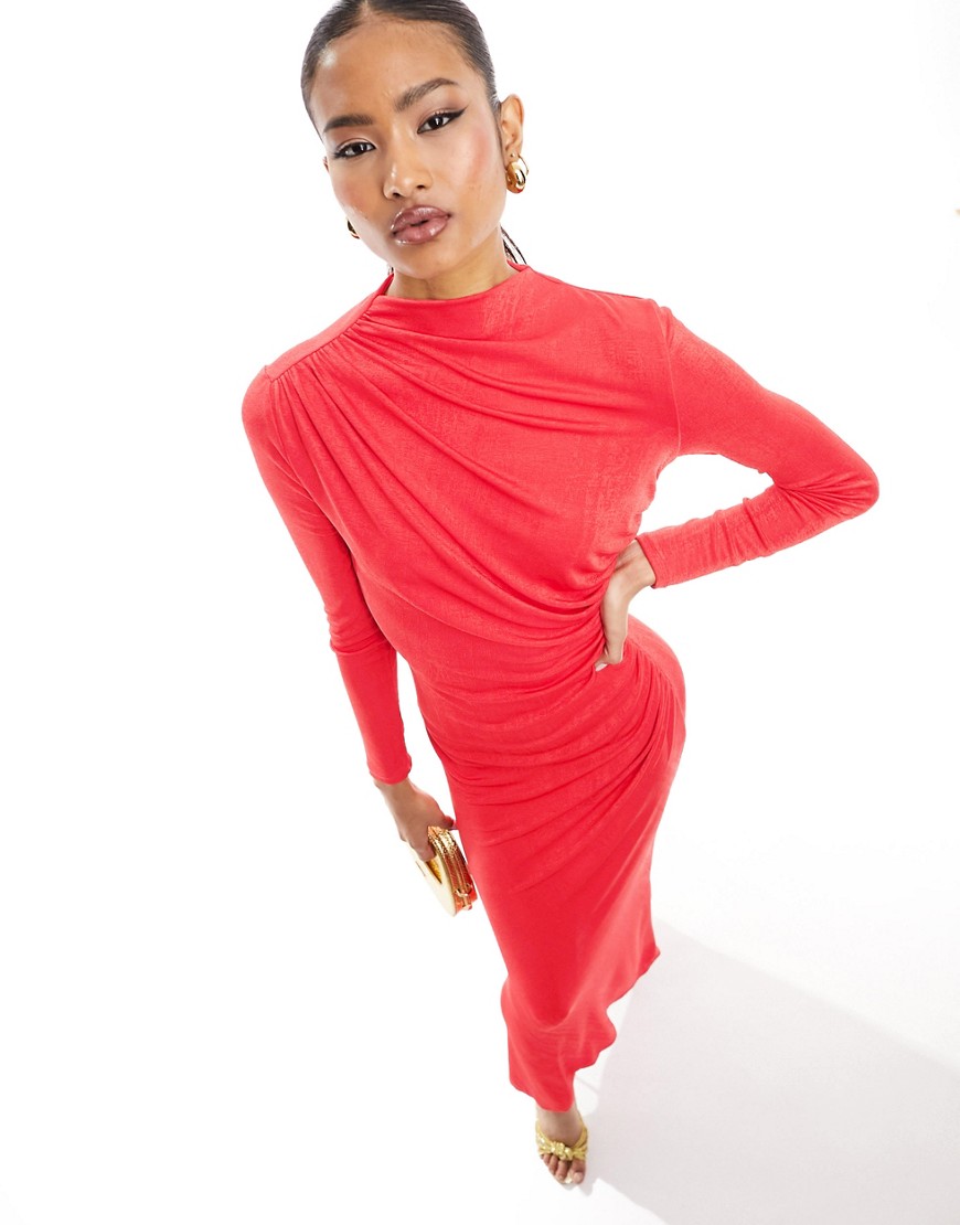 exclusive jersey maxi dress with drape detail in red