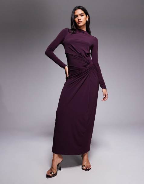 Daska – Exklusives, hochgeschlossenes Maxikleid in dunklem Feigenlila - view 1
