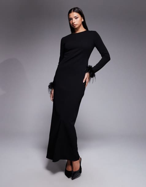 Daska faux feather cuff maxi dress in black