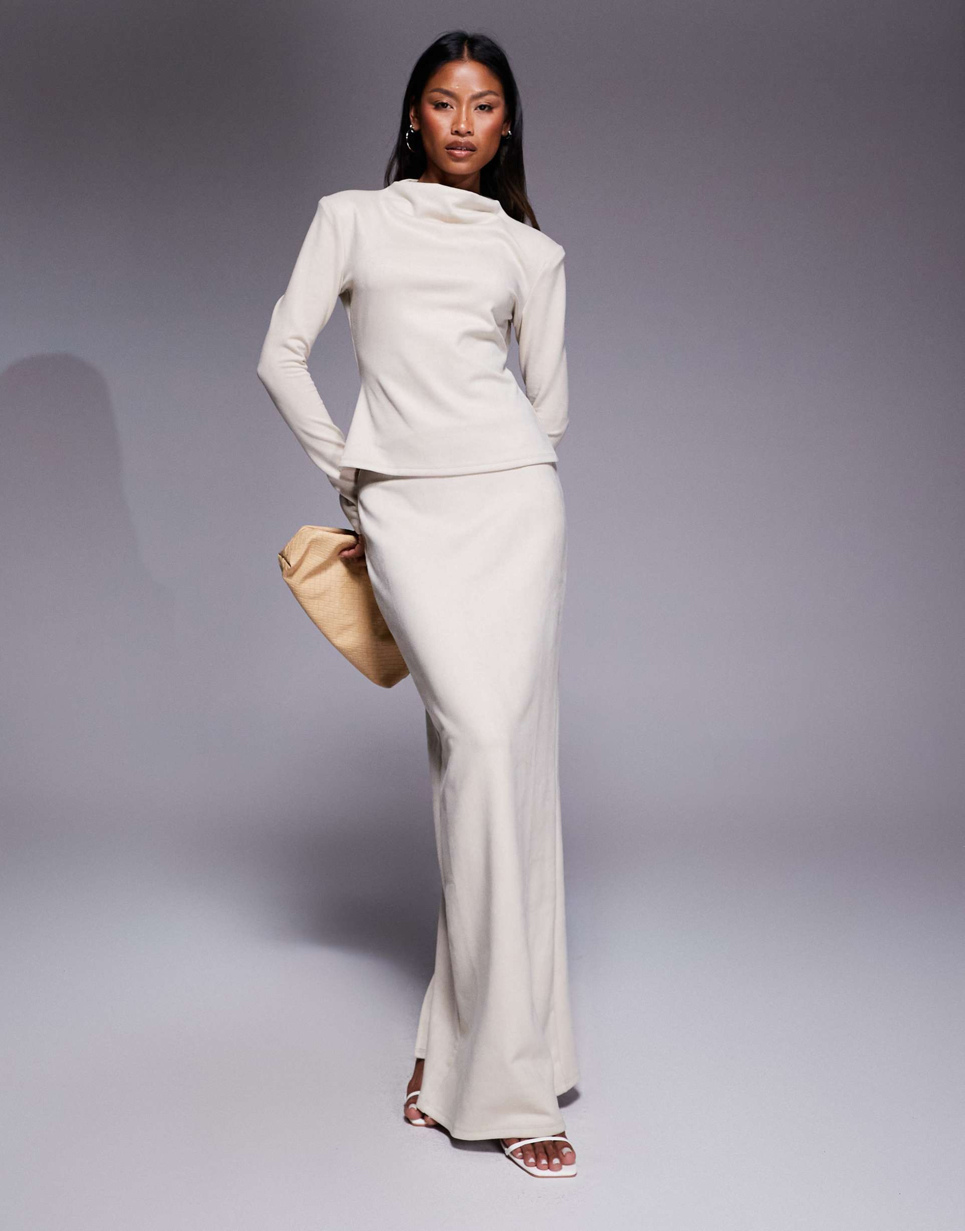 daska faux suede maxi skirt in cream - part of a set