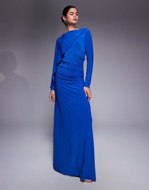 Daska – Figurbetontes Maxikleid in Kobaltblau mit Cape-Detail - view 1