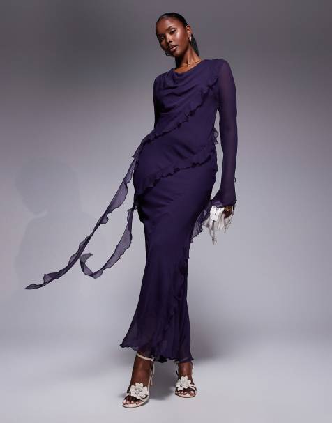 Daska chiffon maxi dress with frill details in purple