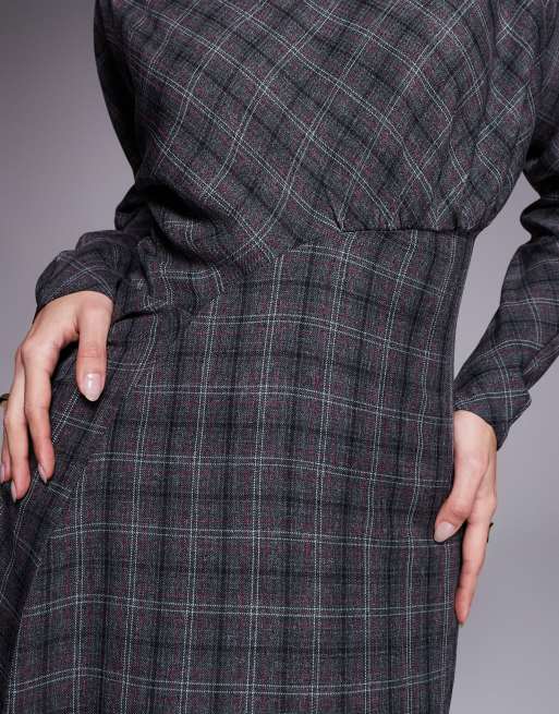 Daska high neck batwing gathered waist maxi dress in grey tartan print, 2 of 4