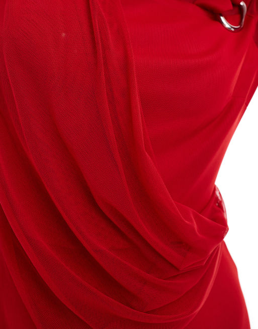 Daska high neck drape maxi dress in red, 3 of 4