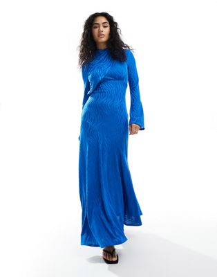 high neck maxi dress in cobalt-Blue