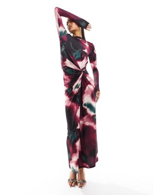 Daska Daska high neck maxi dress in dark base print-Multi