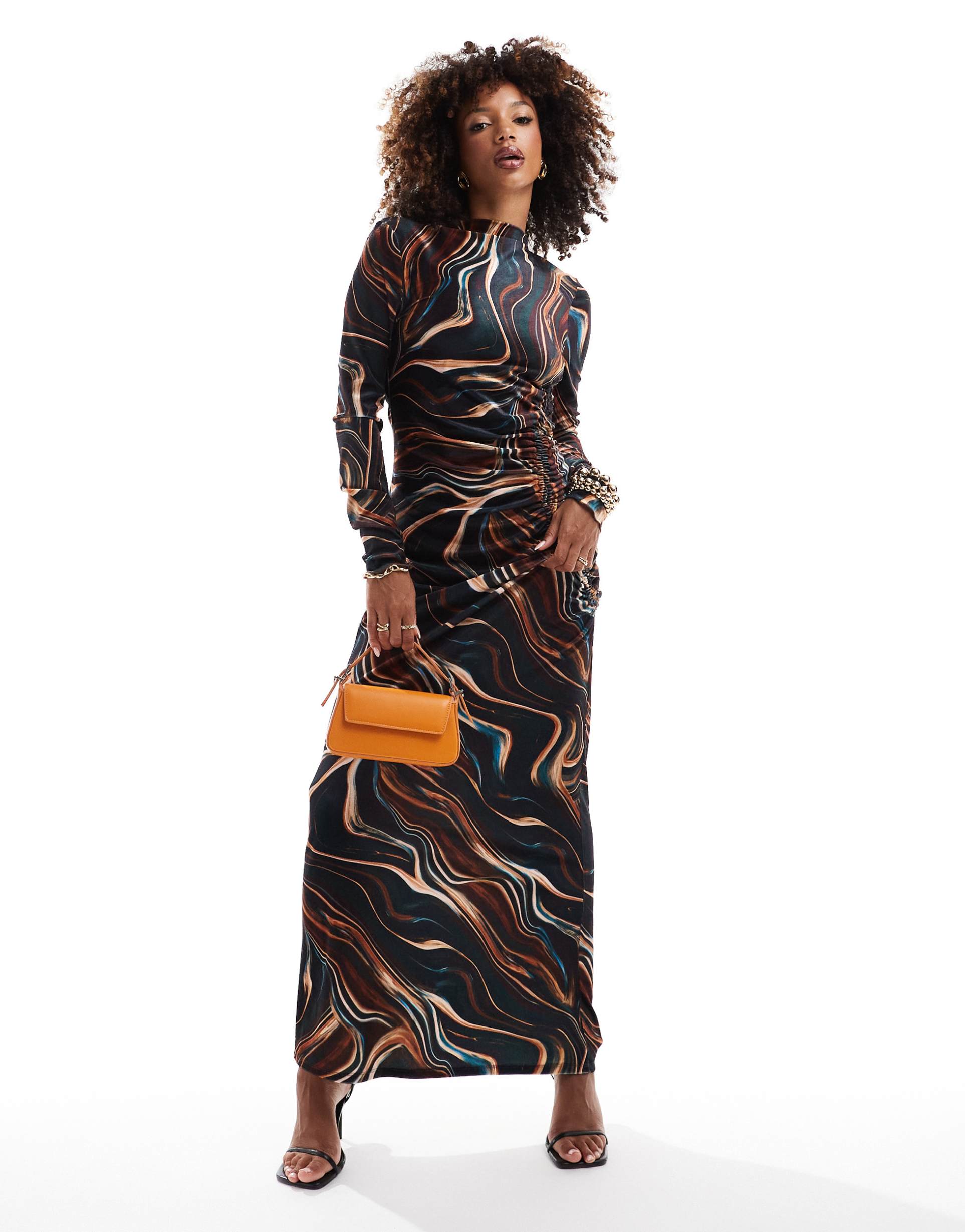 daska high neck maxi dress in dark marble print