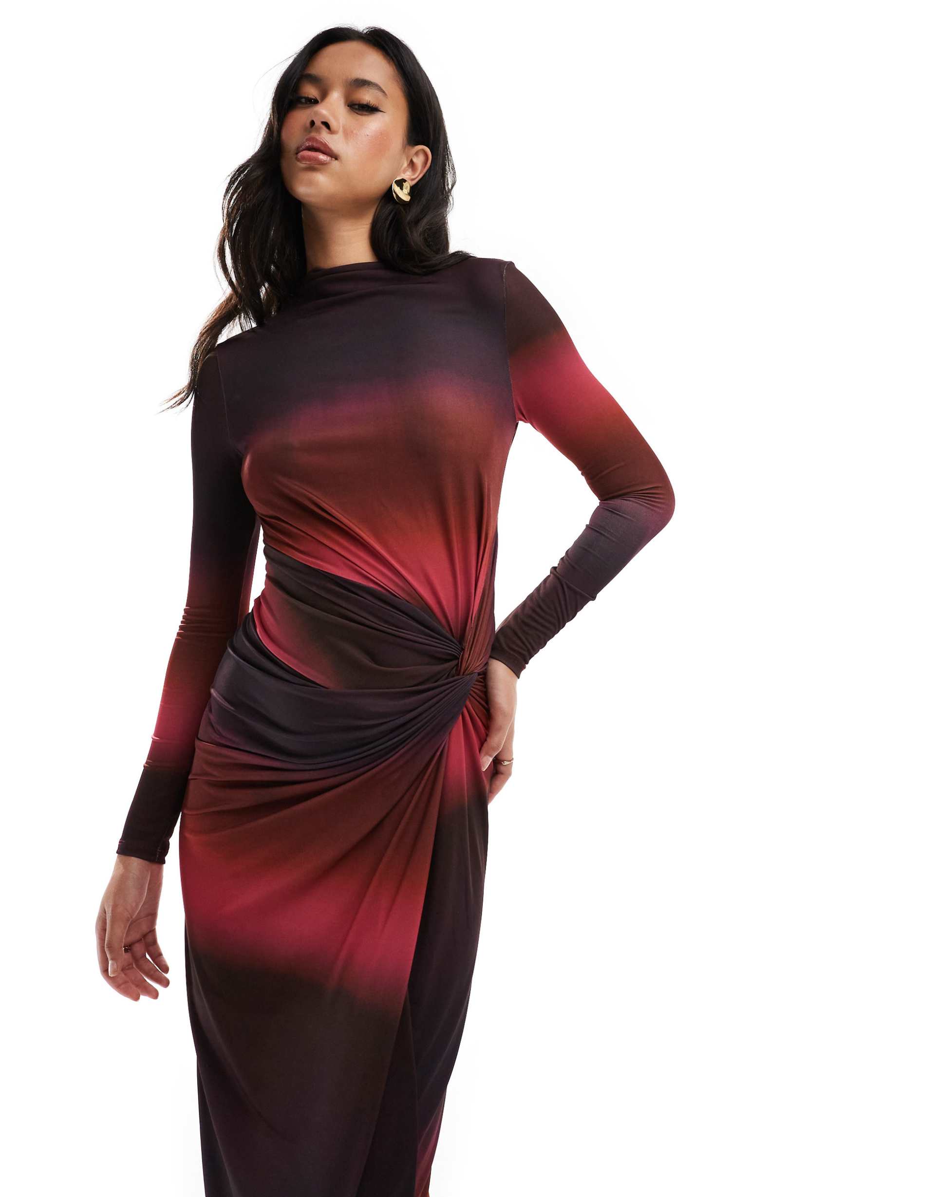 daska high neck maxi dress in dark ombre print