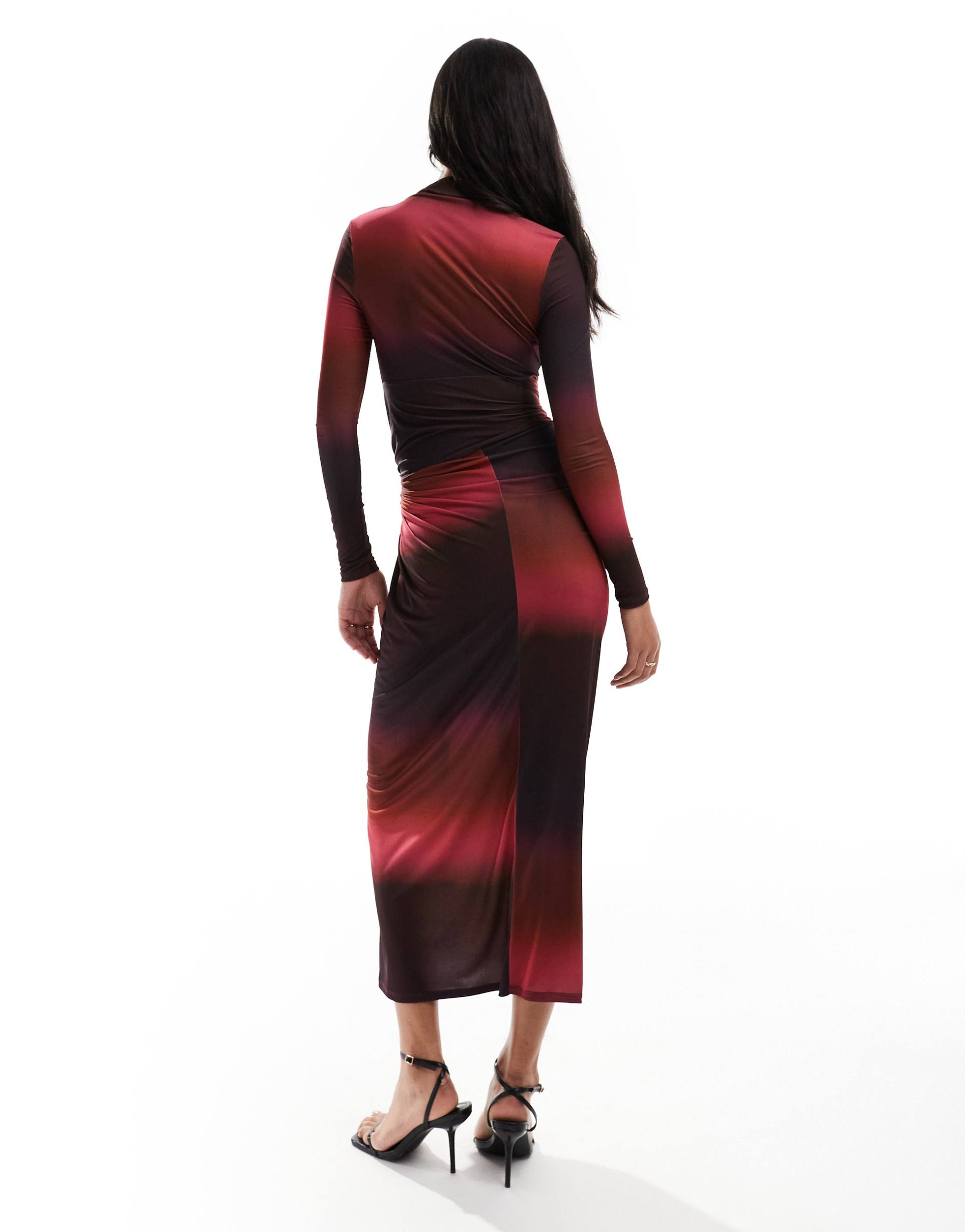 daska high neck maxi dress in dark ombre print