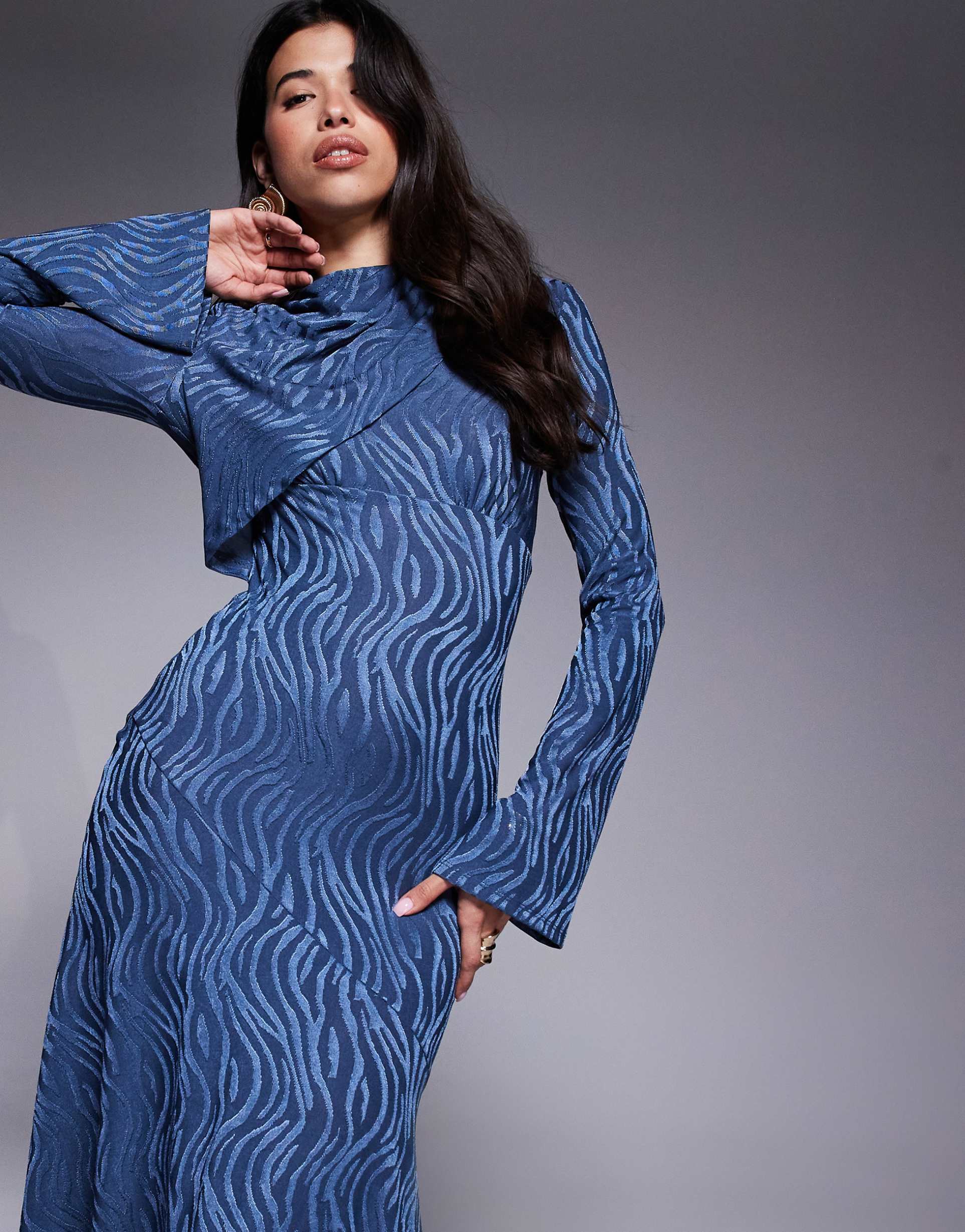 daska high neck maxi dress in denim